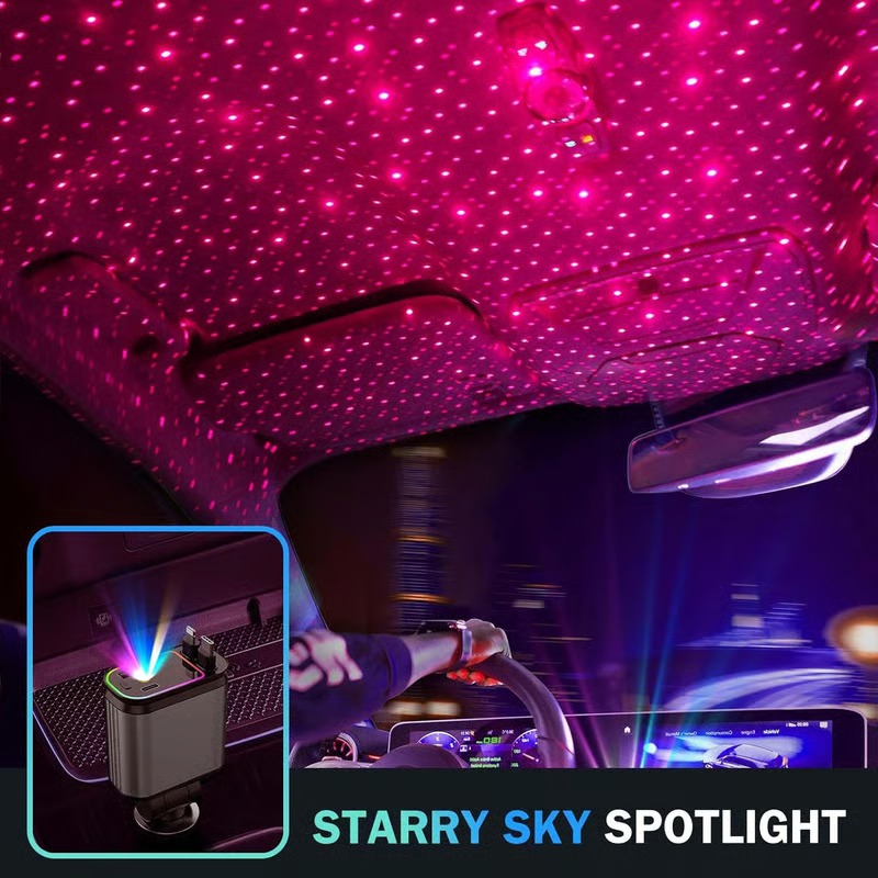 4 in 1 Retractable Car Charger With Stary Lights - 1